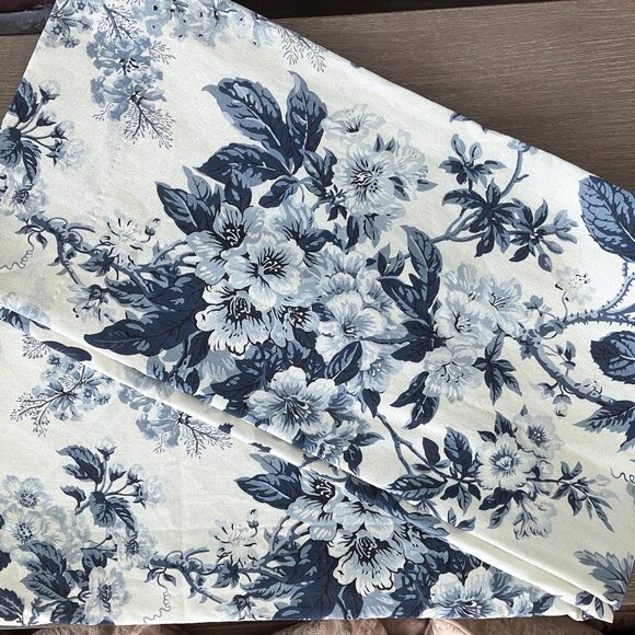 Pottery Barn 2 Blue Garden Floral Toile Curtains Drapes Linen Cotton 50x108" Set - Picture 7 of 10